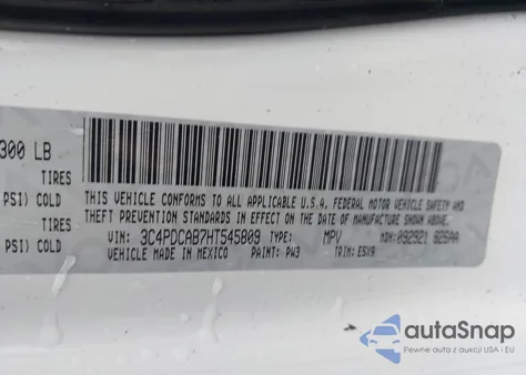 2017 Dodge Journey Se z USA, uszkodzony, nr VIN 3C4PDCAB7HT545809